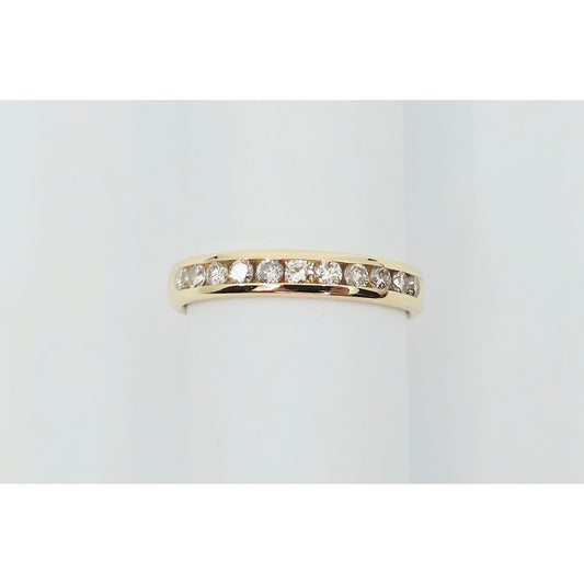 14K Yellow Gold Single Row Diamond Wedding Band Ring