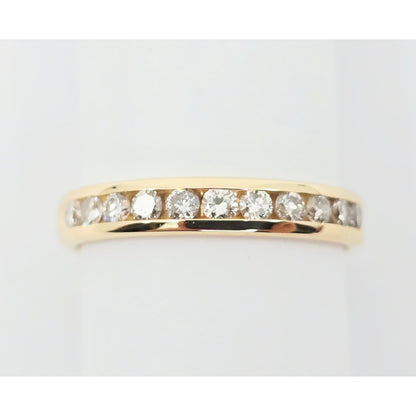 14K Yellow Gold Single Row Diamond Wedding Band Ring
