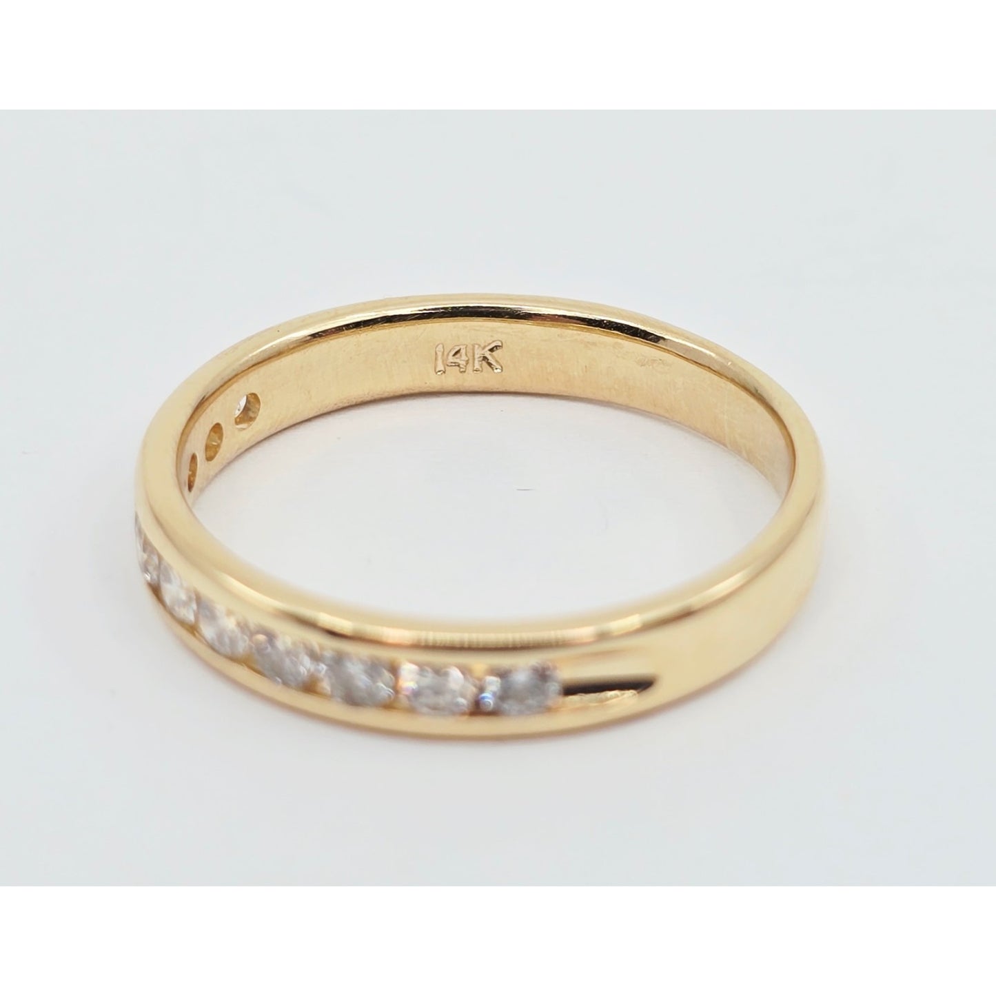 14K Yellow Gold Single Row Diamond Wedding Band Ring