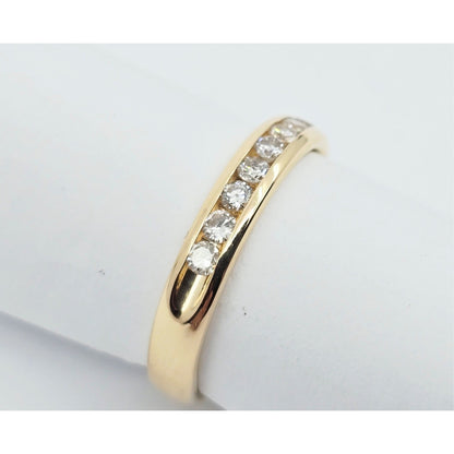 14K Yellow Gold Single Row Diamond Wedding Band Ring