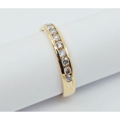 14K Yellow Gold Single Row Diamond Wedding Band Ring