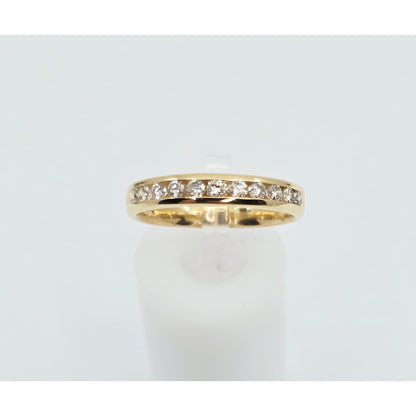14K Yellow Gold Single Row Diamond Wedding Band Ring