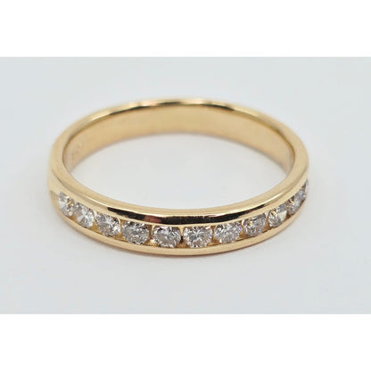 14K Yellow Gold Single Row Diamond Wedding Band Ring