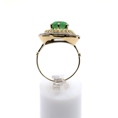Vintage 14K Two Tone Gold Green Emerald Diamond Halo Cocktail Ring
