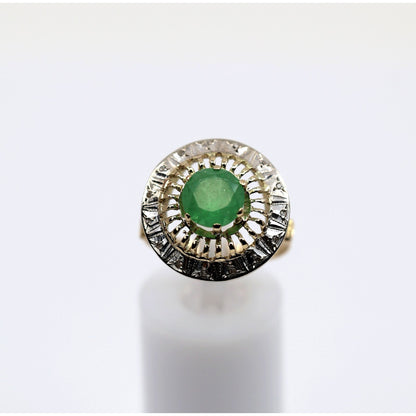 Vintage 14K Two Tone Gold Green Emerald Diamond Halo Cocktail Ring