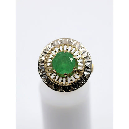 Vintage 14K Two Tone Gold Green Emerald Diamond Halo Cocktail Ring
