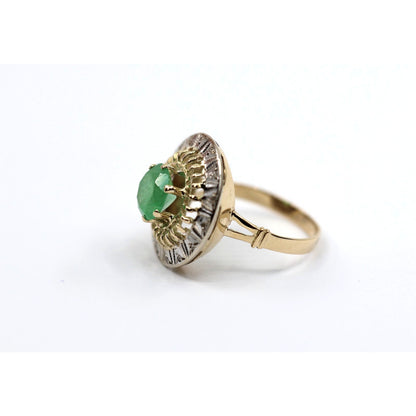 Vintage 14K Two Tone Gold Green Emerald Diamond Halo Cocktail Ring