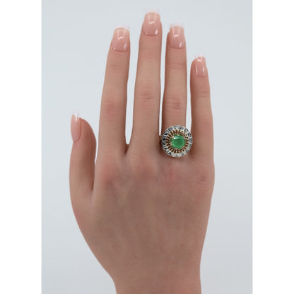 Vintage 14K Two Tone Gold Green Emerald Diamond Halo Cocktail Ring