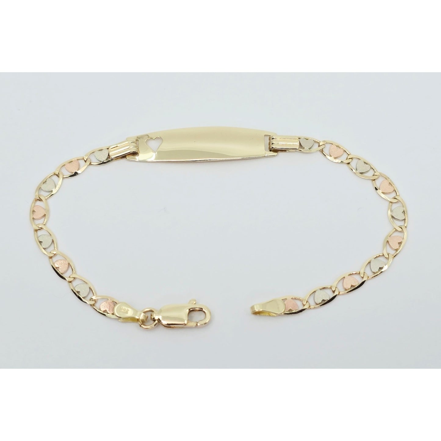 14K Tri Tone Gold Link ID Heart Bracelet