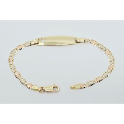 14K Tri Tone Gold Link ID Heart Bracelet