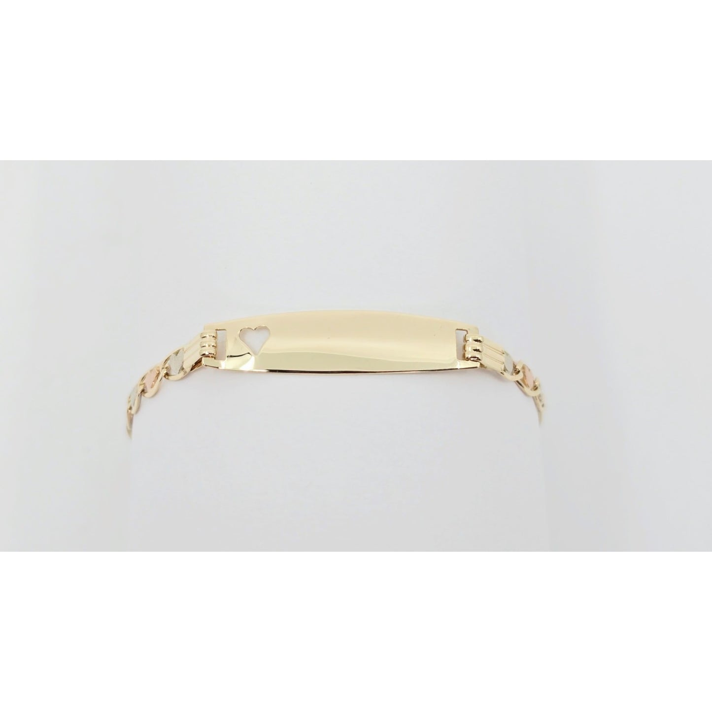 14K Tri Tone Gold Link ID Heart Bracelet