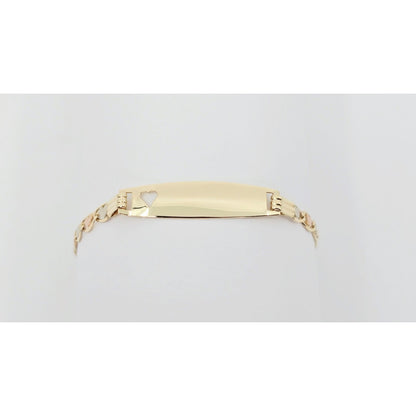 14K Tri Tone Gold Link ID Heart Bracelet