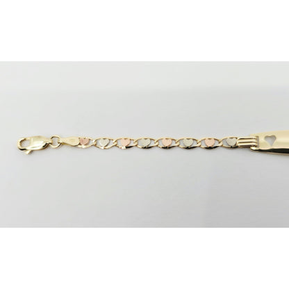 14K Tri Tone Gold Link ID Heart Bracelet
