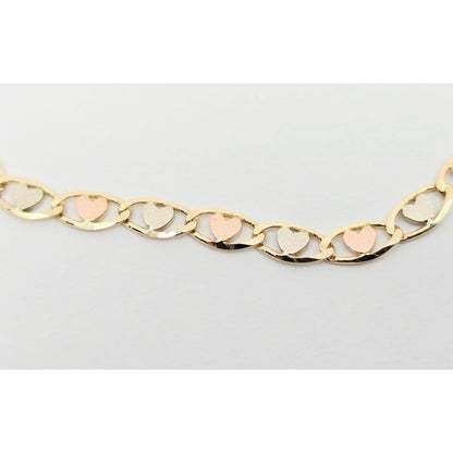 14K Tri Tone Gold Link ID Heart Bracelet