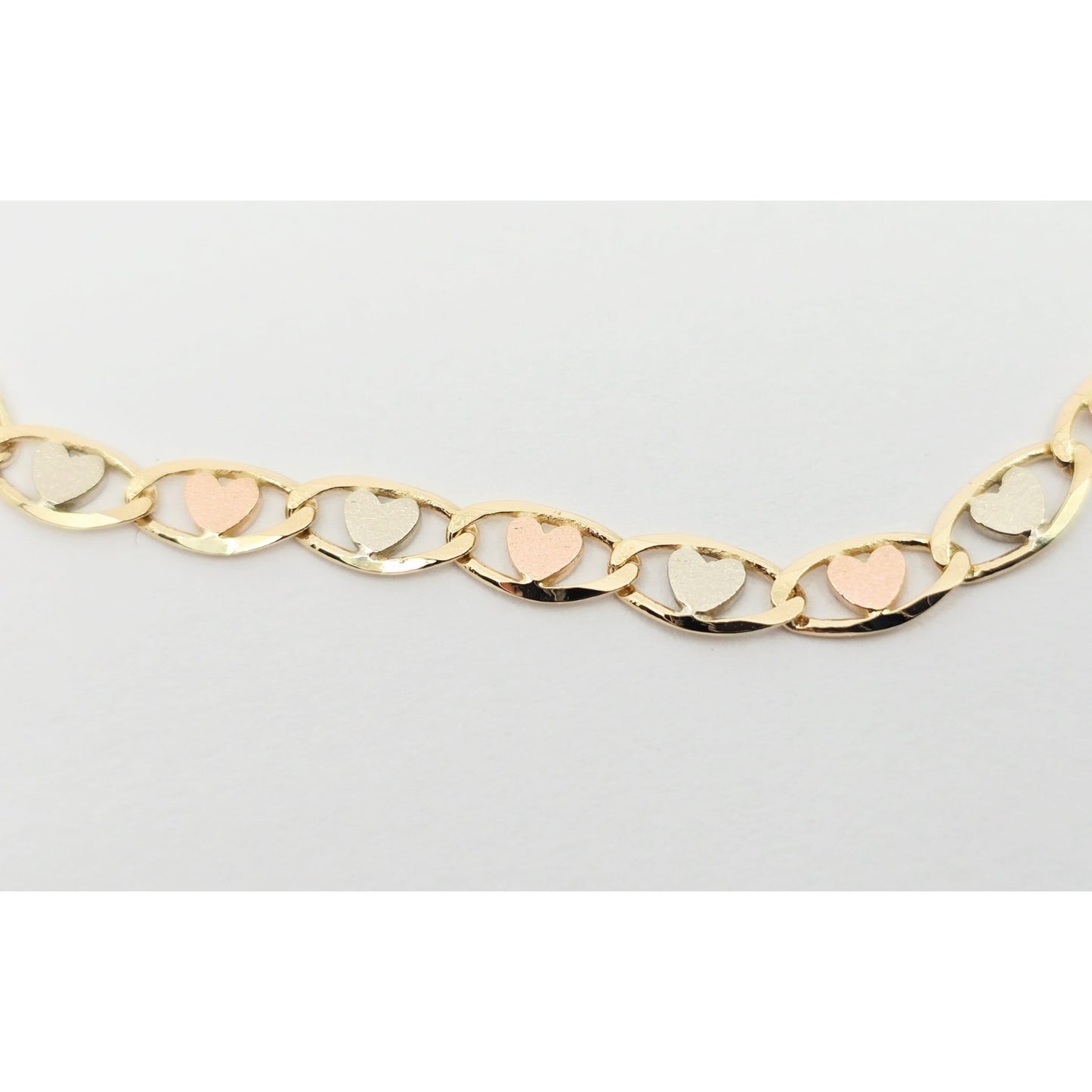 14K Tri Tone Gold Link ID Heart Bracelet