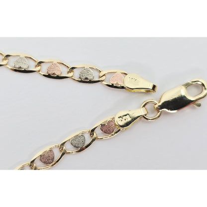14K Tri Tone Gold Link ID Heart Bracelet