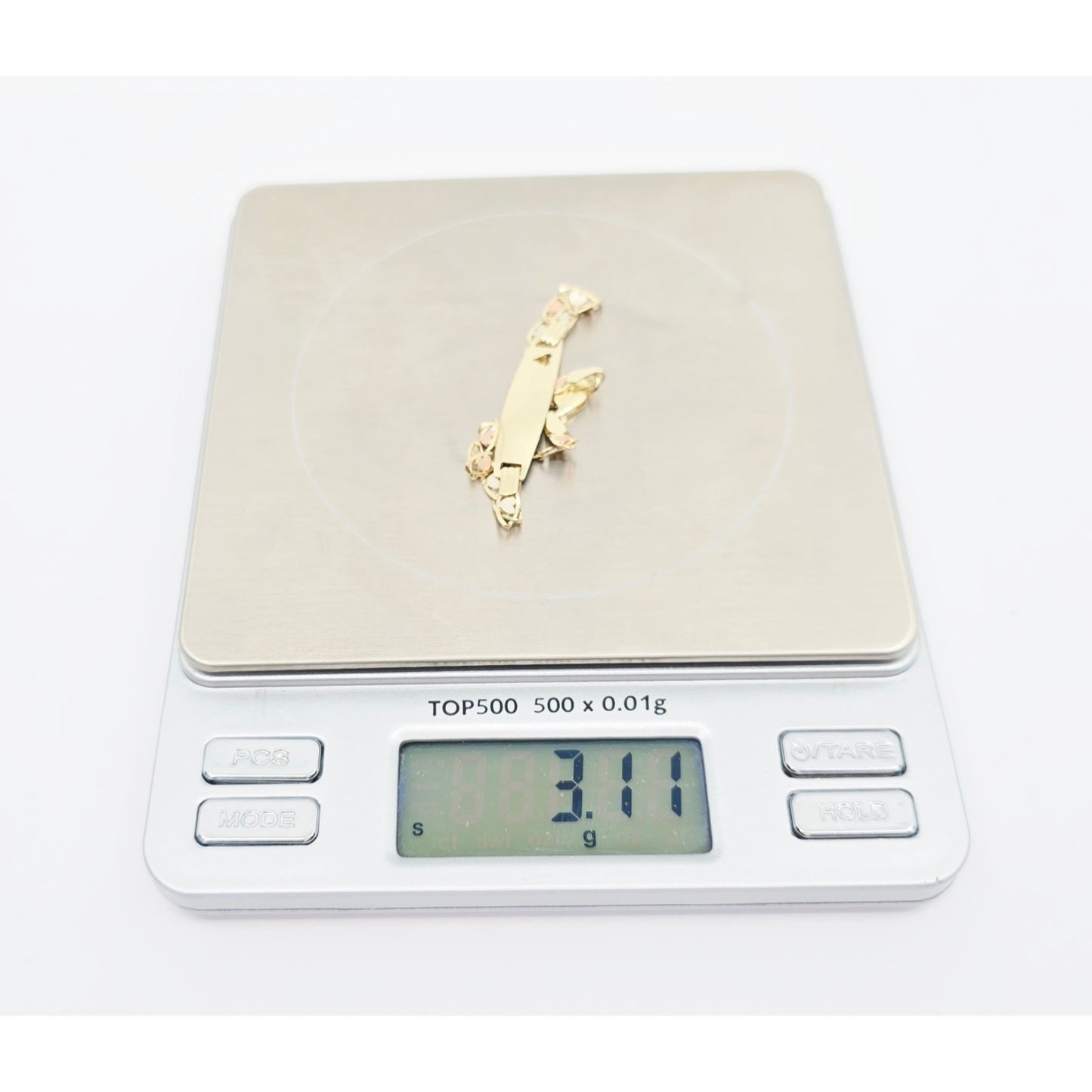 14K Tri Tone Gold Link ID Heart Bracelet