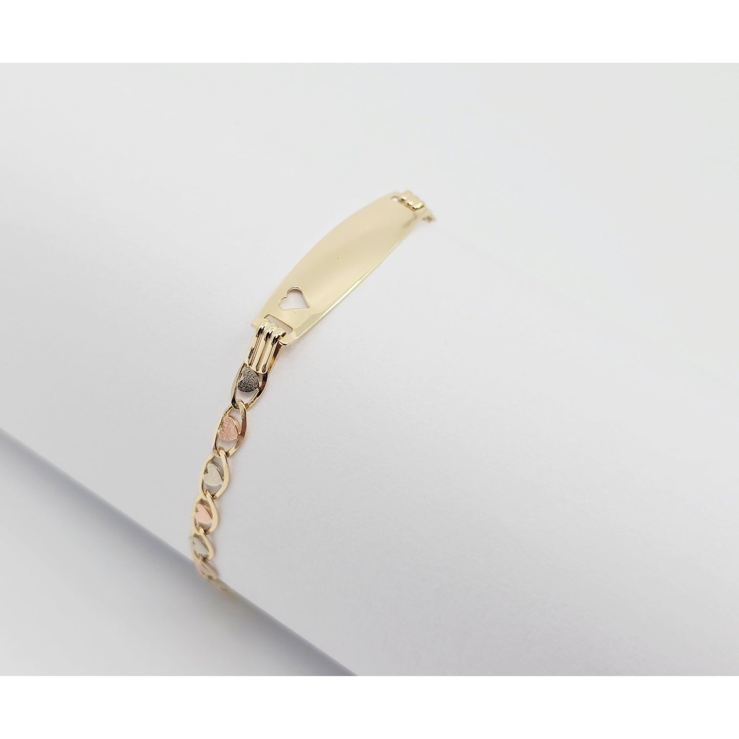 14K Tri Tone Gold Link ID Heart Bracelet