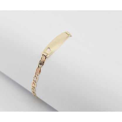 14K Tri Tone Gold Link ID Heart Bracelet