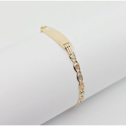 14K Tri Tone Gold Link ID Heart Bracelet