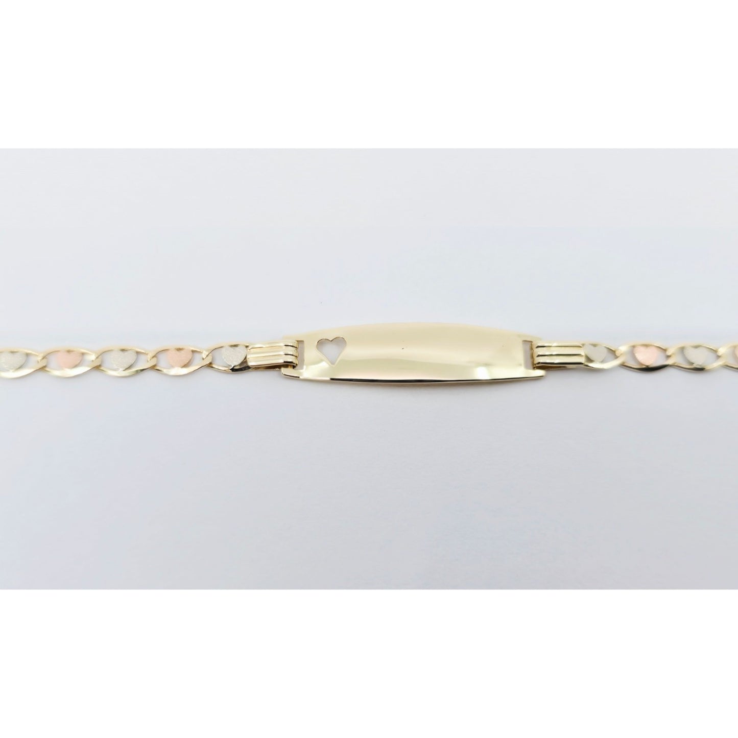 14K Tri Tone Gold Link ID Heart Bracelet