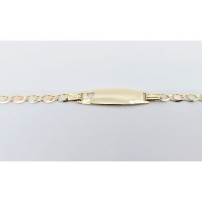 14K Tri Tone Gold Link ID Heart Bracelet