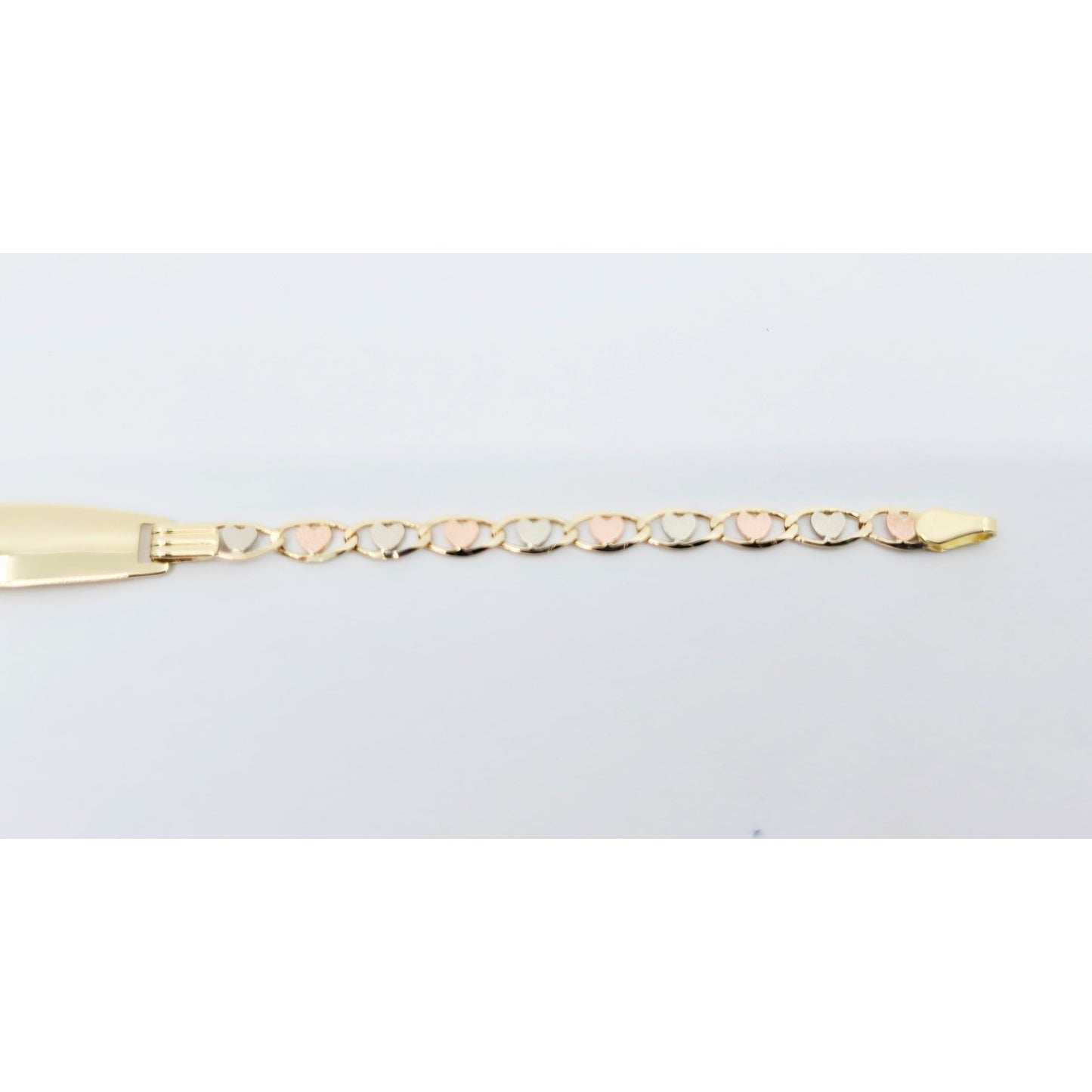 14K Tri Tone Gold Link ID Heart Bracelet