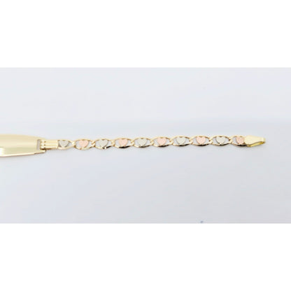 14K Tri Tone Gold Link ID Heart Bracelet