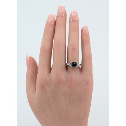 18K White Gold Emerald Cut Green Sapphire 0.40ct Princess Diamond Ring