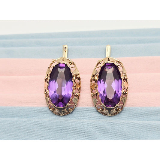 Vintage 14K Rose Gold Amethyst Latch Back Hinge Earrings