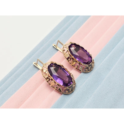 Vintage 14K Rose Gold Amethyst Latch Back Hinge Earrings