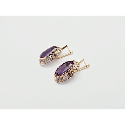 Vintage 14K Rose Gold Amethyst Latch Back Hinge Earrings