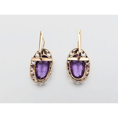 Vintage 14K Rose Gold Amethyst Latch Back Hinge Earrings