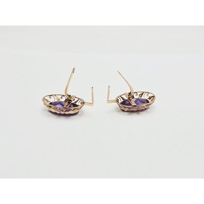 Vintage 14K Rose Gold Amethyst Latch Back Hinge Earrings