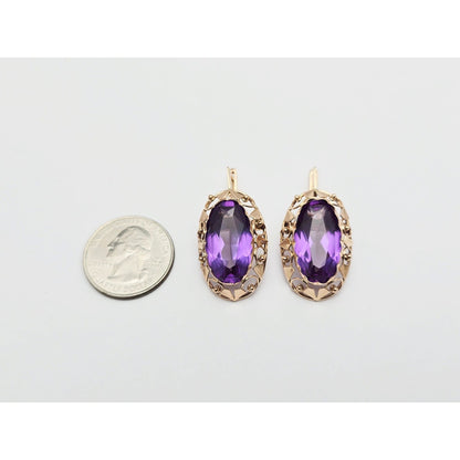 Vintage 14K Rose Gold Amethyst Latch Back Hinge Earrings