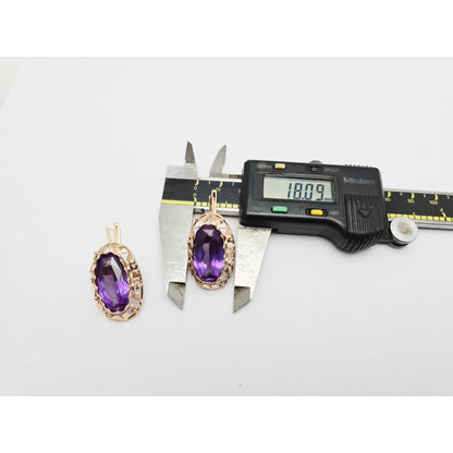 Vintage 14K Rose Gold Amethyst Latch Back Hinge Earrings