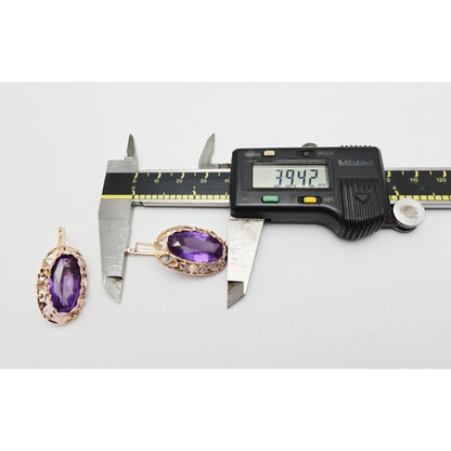 Vintage 14K Rose Gold Amethyst Latch Back Hinge Earrings