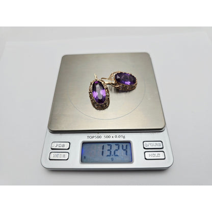 Vintage 14K Rose Gold Amethyst Latch Back Hinge Earrings