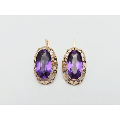 Vintage 14K Rose Gold Amethyst Latch Back Hinge Earrings