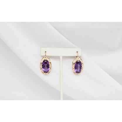 Vintage 14K Rose Gold Amethyst Latch Back Hinge Earrings