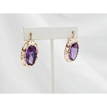 Vintage 14K Rose Gold Amethyst Latch Back Hinge Earrings