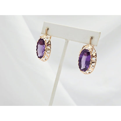 Vintage 14K Rose Gold Amethyst Latch Back Hinge Earrings
