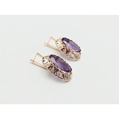 Vintage 14K Rose Gold Amethyst Latch Back Hinge Earrings