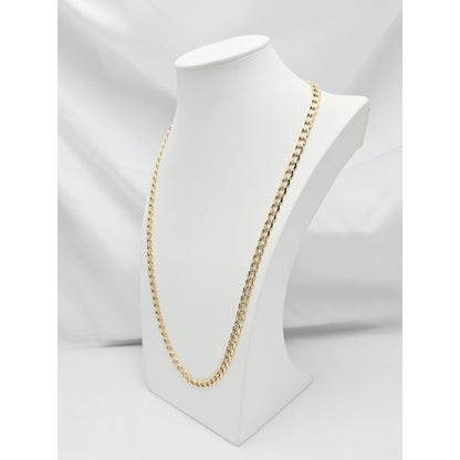 14K Two Tone Gold Diamond Cut Cuban Link Chain Necklace