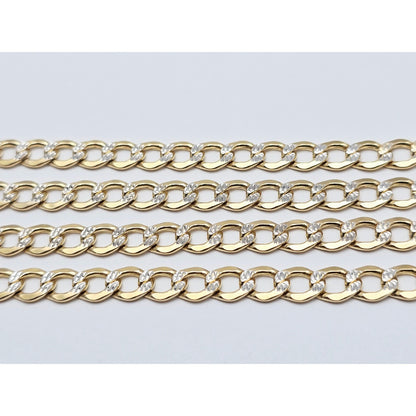 14K Two Tone Gold Diamond Cut Cuban Link Chain Necklace