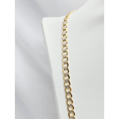14K Two Tone Gold Diamond Cut Cuban Link Chain Necklace