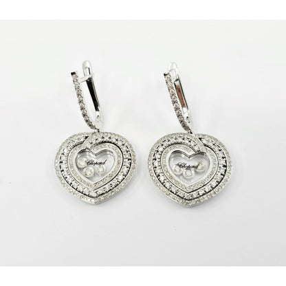 14K White Gold Round Cut Diamond Heart Shaped Hinged Earrings