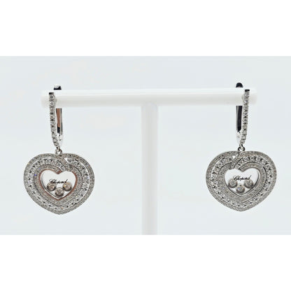 14K White Gold Round Cut Diamond Heart Shaped Hinged Earrings