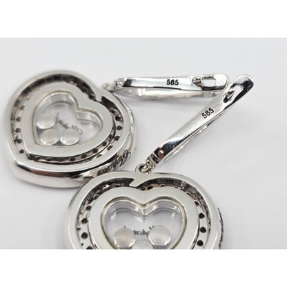 14K White Gold Round Cut Diamond Heart Shaped Hinged Earrings