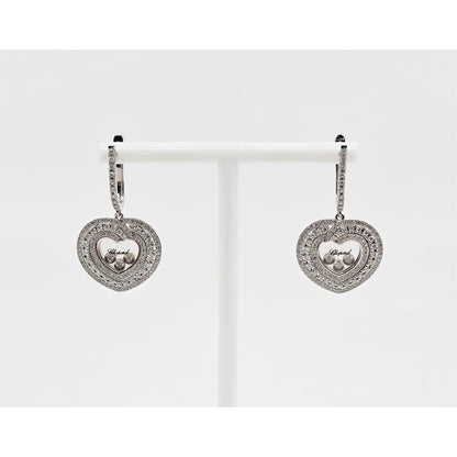 14K White Gold Round Cut Diamond Heart Shaped Hinged Earrings